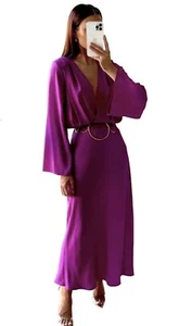 ZARA WOMAN NWT SS23 PURPLE MIDI WRAP DRESS SIZE S 2253/318 - Picture 1 of 5