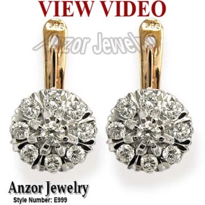 Pendientes de diamantes Malinka estilo europeo 585 oro rosa y blanco macizo de 14 k Foto 1 de 4