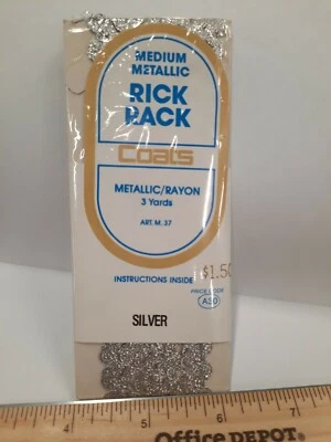 Vintage Coats Metallic Rayon Silver Rick Rack Sewing Trim 3 Yards NIP - Image 1 of 4