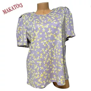 Liz Claiborne Women Size XXL Short Sleeve Tshirt Lilac Flowers Top Zip Crew Neck - Picture 1 of 8