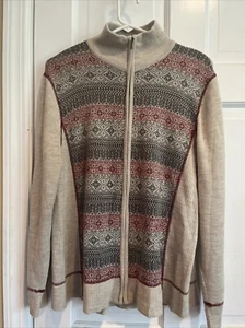 Eddie Bauer Damen Gr. XXL grau Fair Isle Nordic Reißverschluss Wollpullover Stehkragen - Bild 1 von 6