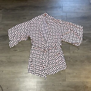 Josie Natori Women Pink Navy Geometric Print Robe Kimono Belt Attached Sz XS - Picture 1 of 8