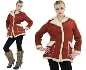 Vintage VTG 70s faux suede leather faux fur Penny Lane Coat - Picture 1 of 6