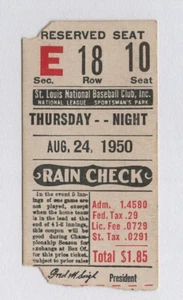 August 24, 1950 Ticket Stub St. Louis Cardinals vs New York Giants Stan Musial - Picture 1 of 2
