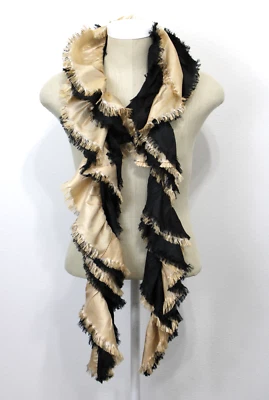 FORNASH Negro y Bronceado SATINADO Borde Deshilachado VOLANTES EN CAPAS Boa Bufanda Envoltura Foto 1 de 4