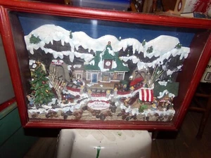 large winter village in wooden box approx 20ins long and 18in hi 6in deep music - Picture 1 of 6