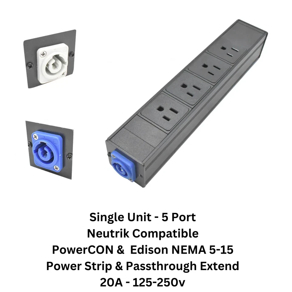 Neutrik Compatible PowerCon a 5-15 Edison Power Strip Distro Quad Box Extensión Foto 1 de 4