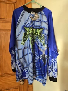 Vtg Athletic Works NWT Xtreme Motocross Jersey Blue Neon Green Spider LARGE L - Picture 1 of 6
