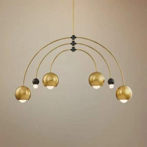 1950's Mid Century Brass Black Stilnovo Light Chandeliers 6 Light Pendant - Picture 1 of 3