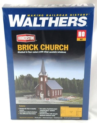HO Scale Brick Church Kit - Walthers #933-3496 - Image 1 of 4