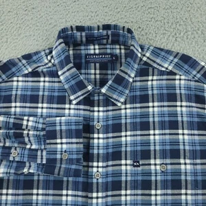 Fish Hippie Shirt Mens Large Blue Flannel Business Office Casual Travel - Picture 1 of 14