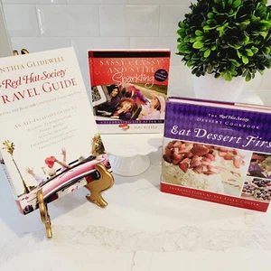 LOT - 3 Red Hat Society Theme Books - Life Travel Dessert. - Foto 1 di 19