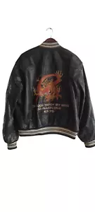 VTG Redskins Dragon Teddy By RDS Varsity Leather Mens Embroidery Jacket Size XL - Picture 1 of 24