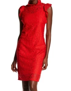 Alexia Admor 156480 Women's Mock Neck Floral-Lace Sheath Dress Red Sz. XS - Picture 1 of 2