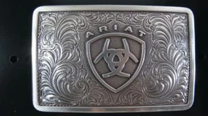 Ariat Western Belt Buckle Filigree Logo Rectangular Silver A37002 - Picture 1 of 3
