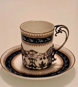 Royal Worcester Demitasse Coffee Can / Cup, Silver Holder & Saucer. 7301 - Picture 1 of 14