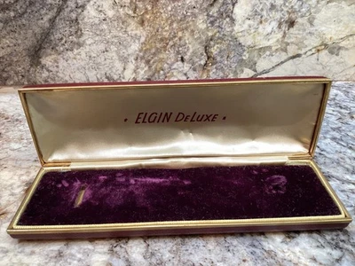 Caja de exhibición de reloj ELGIN DeLuxe vintage.  7” x 2 1/4” Foto 1 de 4