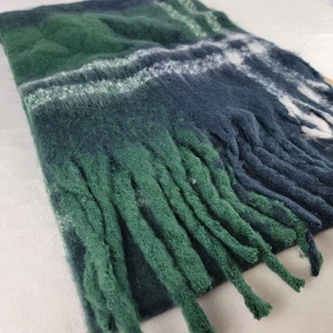 Steve Madden Karo Fransen Schal Navy Grün Weiß Kuschelig Winter Mode Accessoire - Bild 1 von 5