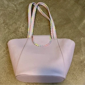 NWOT Betsey Johnson Grace Winged Lilac Tote Rainbow Braided Straps 15" Bag - Picture 1 of 11