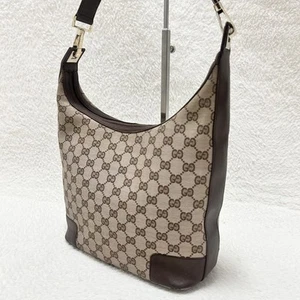 Gucci one-shoulder bag GG pattern canvas leather brown Used Auth Excellent JAPAN - Picture 1 of 24