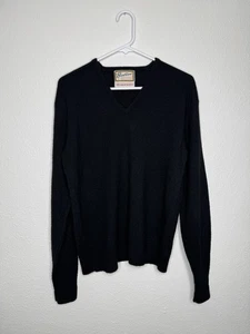 Vintage Brentwood Sportswear Sz M Black V Neck Orlon Acrylic Sweater Academia - Picture 1 of 14