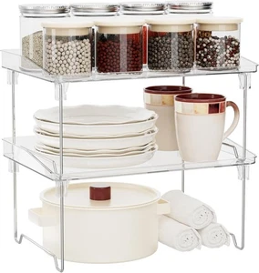 Juego de 2 Estantes de Mostrador Cocina Apilable Armario Estante Organizador Expandible - Imagen 1 de 32