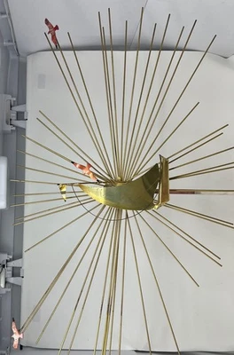 Vintage MCM Curtis Jere STYLE Sailboat Birds Sunburst Wall Art Sculpture 25x16” - Image 1 of 4