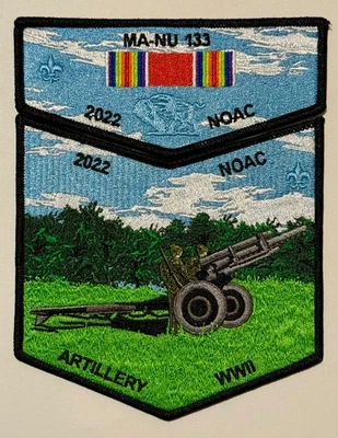 BSA OA LODGE 133 MA-NU 2022 NOAC PATCH SET - WW11 ARTILLERY,LAST FRONTIER CNCL - Image 1 of 2