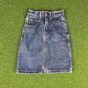 Gonna jeans vintage anni 80 denim lavaggio acido vita alta spacco davanti taglia 10 - Foto 1 di 5