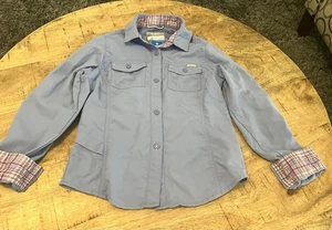 Columbia Boys 7/8 S Blue Omni Shade Sun Protection Long Sleeve Button Up Shirt - Picture 1 of 5