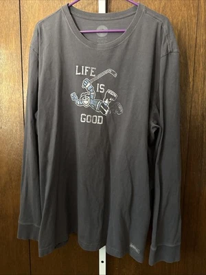 Life Is Good Crusher Tee Mens 2XL Gray Spell Out Sports Hockey Long Sleeve - Image 1 of 4