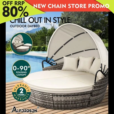 ALFORDSON Outdoor Sun Lounge Day Bed Wicker Furniture Sofa Bed Garden Beige 3PCS - image 1 of 4