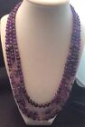 Three Strand Amethyst round Stone Beaded Necklace With Abalone Clasp
