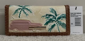 Brahmin Copa Cabana ADY Slim Bifold Wallet HONEY BROWN Palm Trees Car NWT - Picture 1 of 10