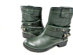 Lavorazione Artigiana Efetti Green Leather Ankle Boots With Metal Accents 38 EXC - Picture 1 of 12