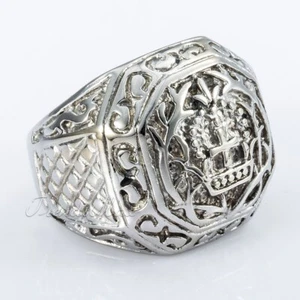 MENS Carved Cross Crown Silver 316L Stainless Steel Ring Punk Rock US Size 8-13 - Picture 1 of 5
