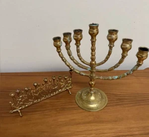 Ensemble de menorah vintage en laiton - Photo 1/1