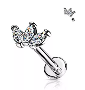Cartilage tragus upper ear bar flat back earring Triple Marquise 6/8mm - Picture 1 of 3