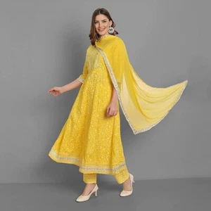 🌟Juego de traje anarkali amarillo de Bollywood con Dupatta-agradable ropa étnica india 💛 - Imagen 1 de 6