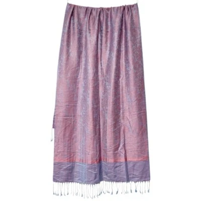 VTG Pashmina Silk Scarf Jacquard Pink Paisley Cashmere Fringe Stole Whimsy 72x26 - Image 1 of 4