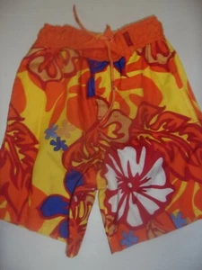 EUC Boys Orange Yellow Sand N Sun Floral Tropical Swim Trunks Size 6 Swim Wear  - Picture 1 of 2