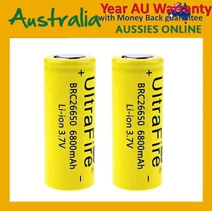 2PC x 26650 Ultra Fire 6800mAh rechargeable flat Top Lithium ion batteries - Picture 1 of 7