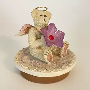 Boyds Bears TBC Angel Bear w/ Purple Flower 3" Jar Candle Topper 2003 - Picture 1 of 9