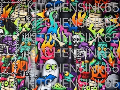 Custom Halloween Novelty 100% Cotton Fabric 1/4 Yard, 10”X56” Bargain - Image 1 of 2