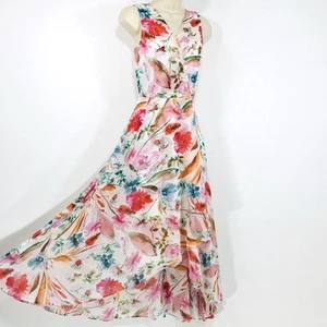 Calvin Klein Chiffon Floral Maxi Dress Sz 4 Faux Wrap Hi Low Full Slip Included - Picture 1 of 15