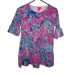 Lilly Pulitzer Sorrento Dress "Kids on the Dock" Girls Large (8-10) Bell Sleeves - Picture 1 of 12