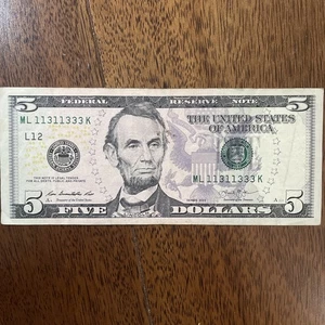 Fancy Serials Numbers “BINARY” $5 2013 ML(11311333)K  🔥 🔥 🔥 - Picture 1 of 5