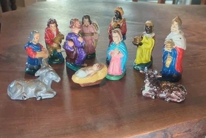 Vintage 11 Piece Hand Painted Christmas Nativity Set Made in Japan MCM - Picture 1 of 9