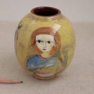 Beste kleine gelbe Polia Pillin Vase rothaariges Mädchen Pferd Hahn figürliche Keramik - Bild 1 von 22