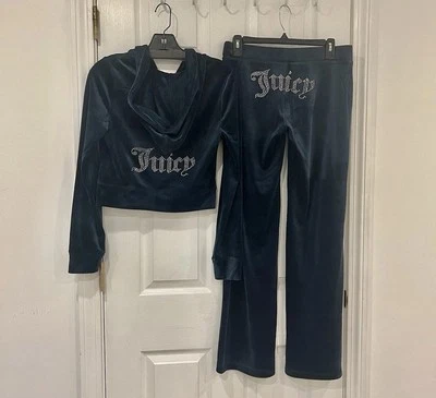 NEW! JUICY COUTURE Velour Bling Tracksuit Set Regal Blue Navy Size L - Image 1 of 4